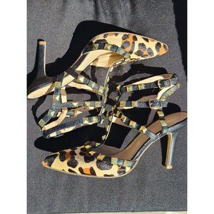 BGBGenaration Studded Calfhair Animal Print Ankle Strap Size 6.5